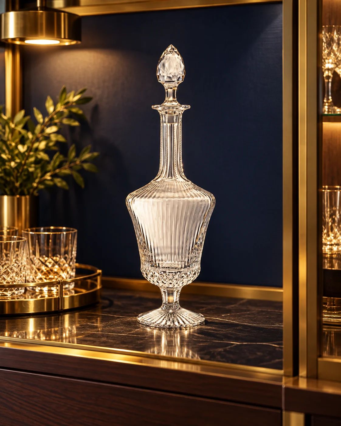 Faceted spirit bottle in Hotel drinks cabinet