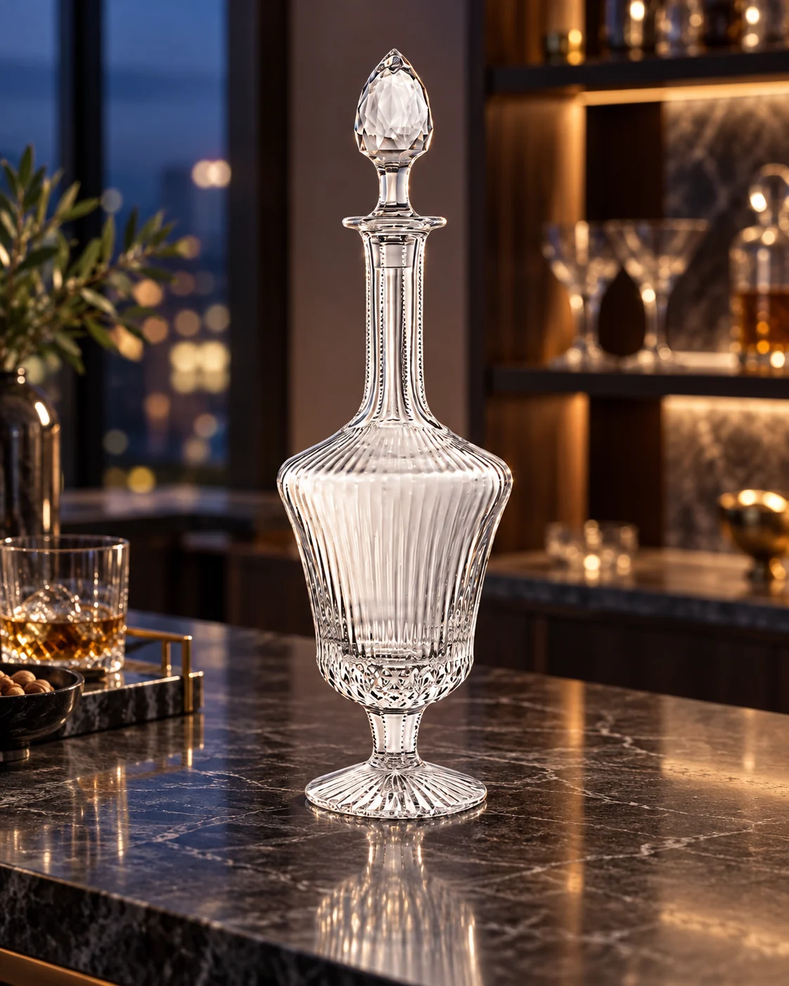 Faceted spirit bottle in Home bar
