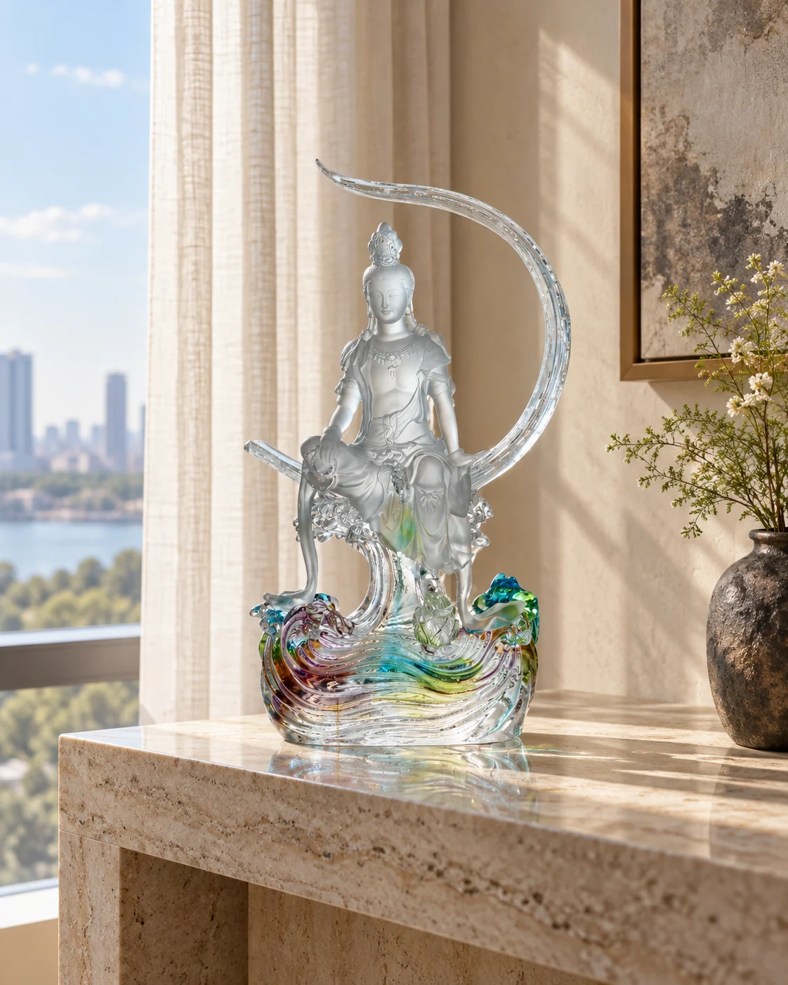 Glass figure object in Hotel suite console