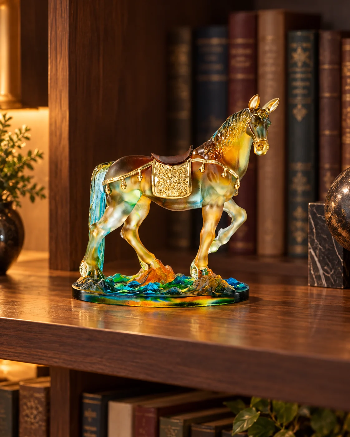 Glass horse object in Home library