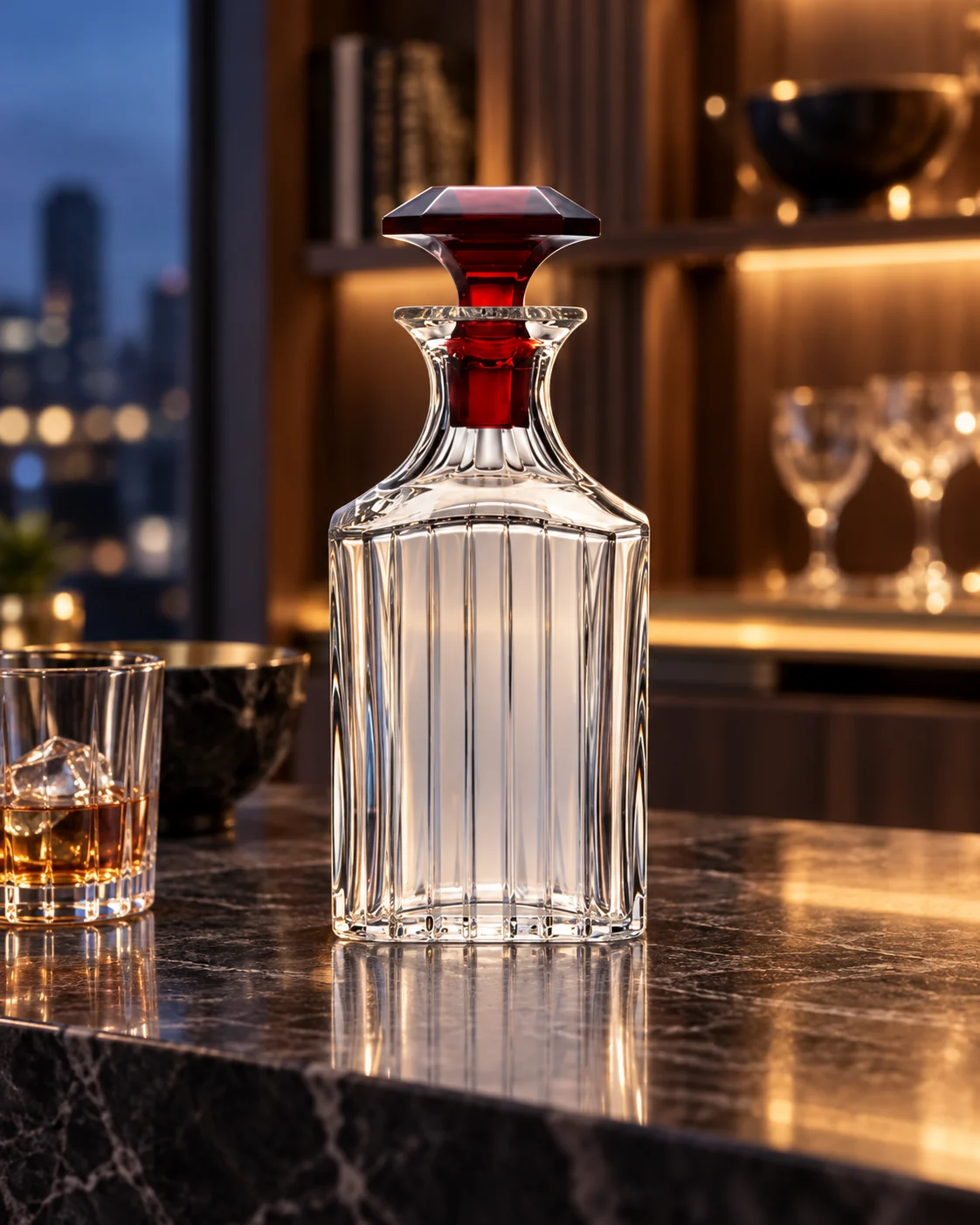 Ribbed spirit bottle in Home bar