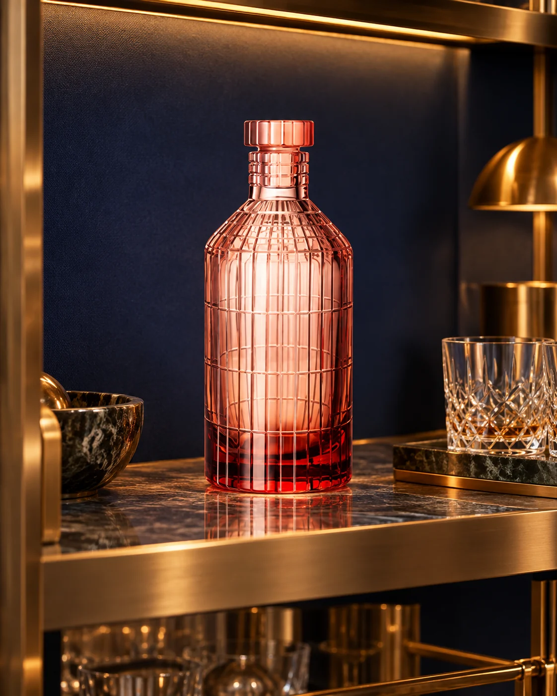 Rose spirit bottle in Hotel drinks cabinet