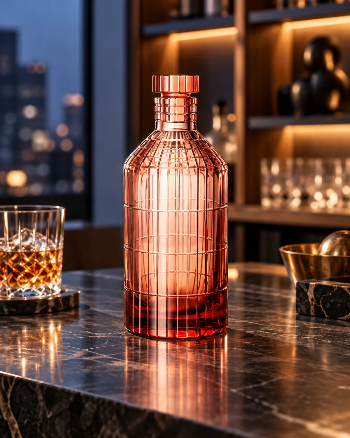 Rose spirit bottle in Home bar