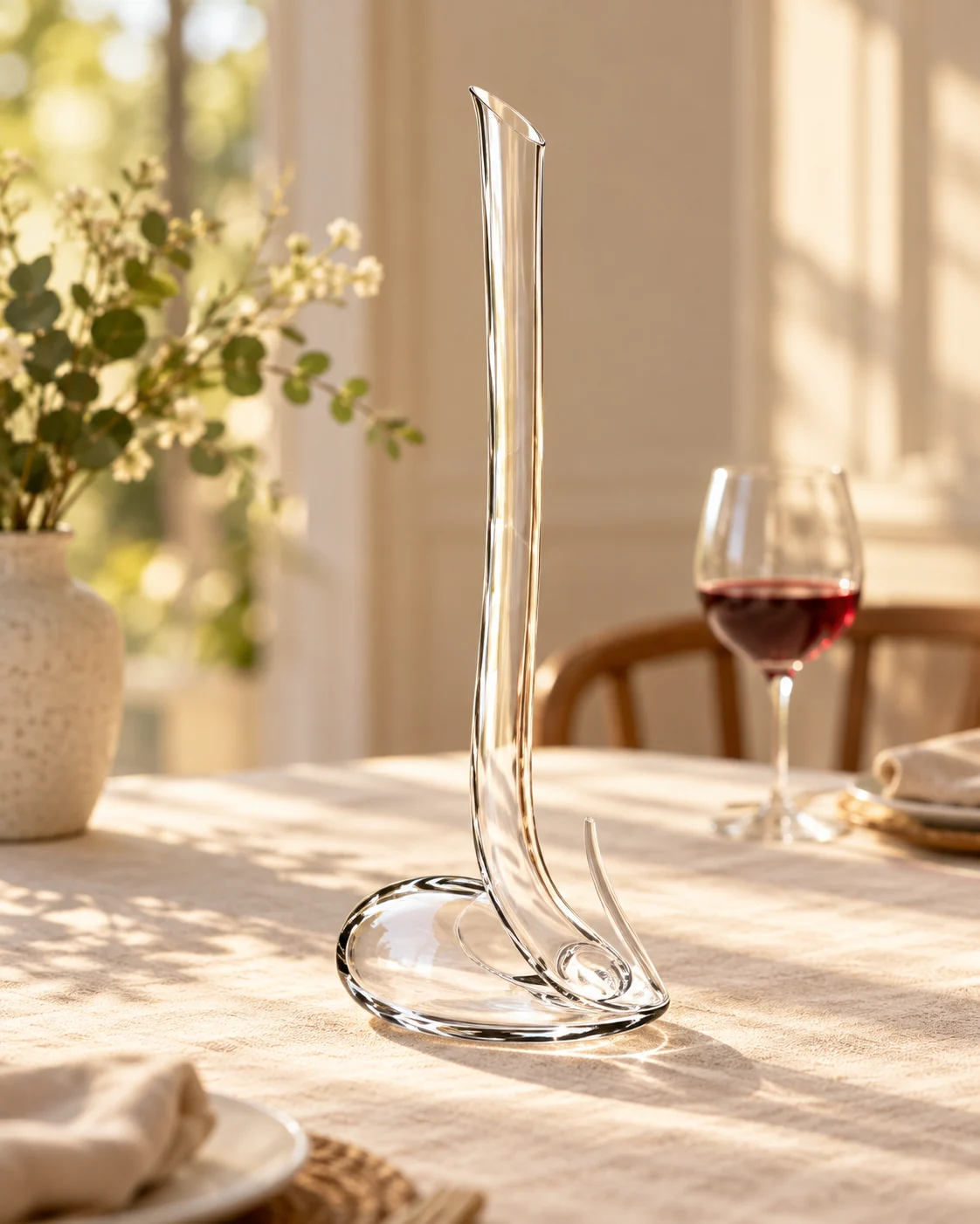 Slender wine decanter in Dining table